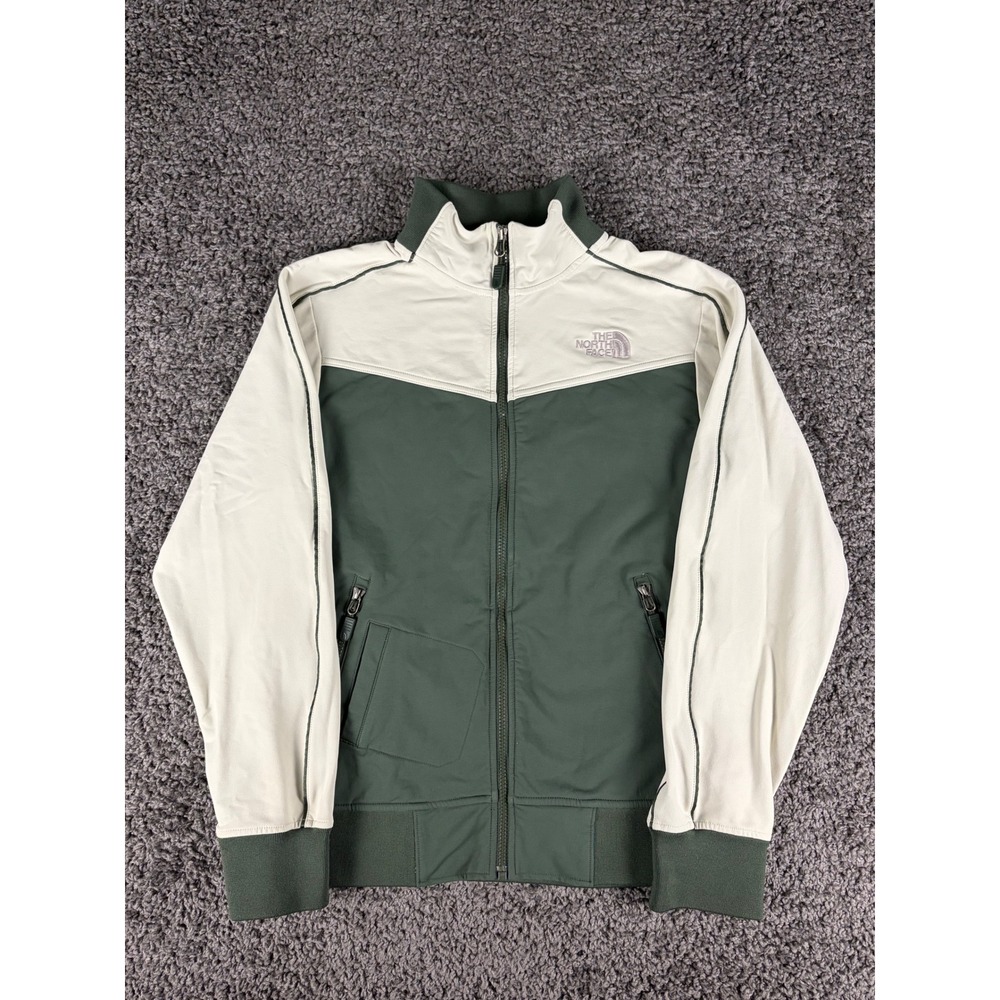 The North Face Apex Softshell Track Jacket Mens Small Sage Green Cream Full Zip